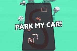Caricatura de un camino en forma de S con dos carros pequeños y el texto Park My Car!