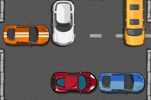 Vista aérea de una intersección con cinco autos de diferentes colores, incluyendo uno naranja y otro amarillo