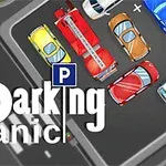 Coches de colores estacionados en un aparcamiento con la palabra Parking al frente