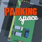 Vista aérea de un estacionamiento con tres autos y edificios alrededor, con las palabras Parking Space en el centro