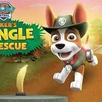 Perro animado con sombrero explorador en una jungla junto a un loro colorido y una estatua de piedra