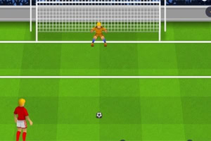 Futbolista preparándose para tirar un penalti frente a un portero en un campo de fútbol