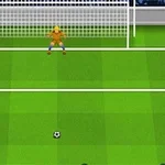 Futbolista preparándose para tirar un penalti frente a un portero en un campo de fútbol