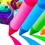 Crayones de colores vibrantes trazan líneas en un papel mientras se ve una ilustración de una vaca al fondo