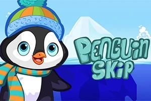 Pingüino con gorro y bufanda frente a un fondo de hielo con texto estilizado