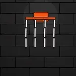 Canasta de baloncesto flotante con luces y balón naranja sobre fondo de ladrillos oscuros
