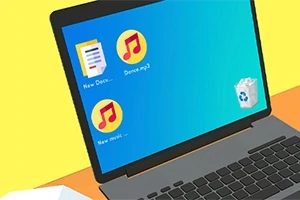 Una computadora portátil con íconos de archivos y papelera de reciclaje en el escritorio