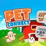 Fondo de granja con un granero rojo, animales de dibujos animados y un letrero que dice Pet Connect