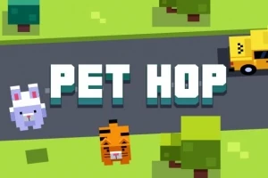 Un conejo y un tigre estilo pixel art en un entorno de carretera con un taxi amarillo y árboles alrededor
