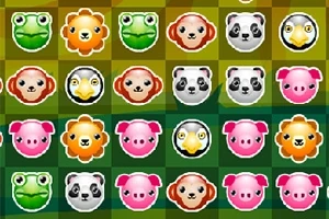 Iconos de caras de animales como ranas, leones, ovejas, pandas, águilas, y cerditos en una cuadrícula colorida y ordenada