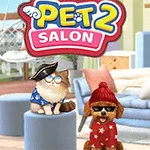Un gato y un perro vestidos con ropa y accesorios de moda, sentados en un salón acogedor con muebles modernos