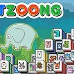 Dibujo de un elefante sobre un fondo de selva con bloques de animales alrededor y el título colorido PETZOONG en la parte superior