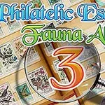 Álbum de sellos postales con fauna y una lupa, con el número 3 al centro