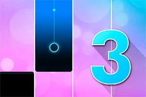 Fondo de tonos rosas y azules con un número tres grande en el lado derecho y una serie de rectángulos oscuros en el lado izquierdo