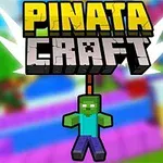 Texto grande que dice Pinata Craft con un personaje de estilo pixelado colgado debajo, sobre un fondo colorido y borroso