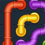 Tuberías de colores azul, rojo, amarillo y morado conectadas sobre un fondo oscuro