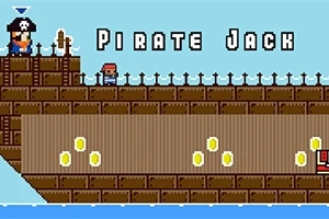 Barco pirata pixelado con monedas doradas y personajes animados