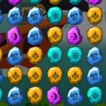 Filas de gemas coloridas con símbolos en un patrón de cuadrícula