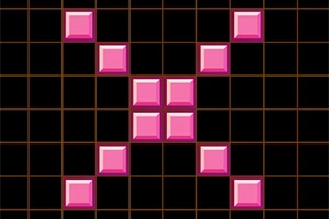 Cuadrícula negra con piezas rosadas en forma de X en el centro