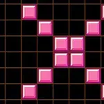 Cuadrícula negra con piezas rosadas en forma de X en el centro