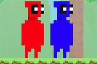 Los hombres azul y rojo de la familia pixelpool deben llegar seguros a la puerta