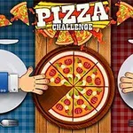 Dos manos extendidas hacia una pizza entera sobre una mesa, con manteles de cuadros azul y rojo