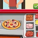 Una pizza sobre una bandeja con varios ingredientes como pepperoni, aceitunas y cebollas al lado de opciones de selección
