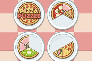 Cuatro platos con pizzas parcialmente cortadas sobre un fondo de cuadros rosados y blancos