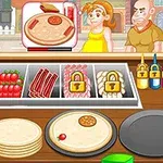 Mostrador con ingredientes de pizza, horno, platillos y clientes esperando su pedido
