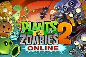 Caricaturas de plantas y zombis con el texto Plants vs