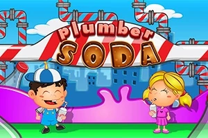 Niño y niña sonriendo sosteniendo bebidas frente a un fondo colorido con tuberías y letrero grande