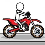 Dibujo de una figura de palo montando una motocicleta roja sobre una plataforma gris
