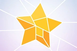 Estrella amarilla compuesta por piezas geométricas sobre un fondo claro