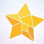 Estrella amarilla compuesta por piezas geométricas sobre un fondo claro