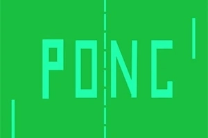 Fondo verde con la palabra PONG en letras grandes y paletas verticales a los lados