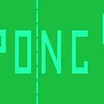 Fondo verde con la palabra PONG en letras grandes y paletas verticales a los lados