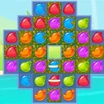Caramelos de colores brillantes en un tablero de forma cruz sobre un fondo azul y verde