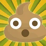 Emoji de popó con ojos y boca sorprendidos sobre un fondo amarillo y verde con rayos