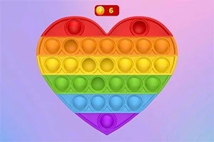 Corazón multicolor de burbujas estilo arcoíris sobre un fondo degradado