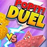 Un patito amarillo y una estrella roja con textura de burbujas enfrentándose con la palabra DUEL en la parte superior