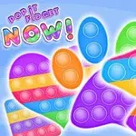 Juguetes fidget pop it de colores vibrantes con formas geométricas y de unicornio sobre un fondo azul