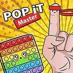 Dedo con cinta roja y fondos de colores, acompañado de juguetes pop it con caras sonrientes