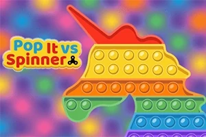 Un unicornio hecho de un juguete Pop It arcoíris sobre un fondo colorido con el texto Pop It vs Spinner