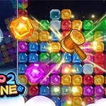 Bloques de colores brillantes dispuestos en una cuadrícula con un mazo al centro iluminado por destellos de luz