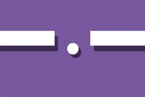 Fondo morado con dos barras blancas horizontales y una esfera blanca en el centro