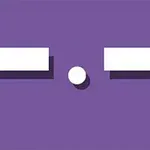 Fondo morado con dos barras blancas horizontales y una esfera blanca en el centro