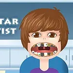 Niño con dientes desalineados y fondo de consultorio dental