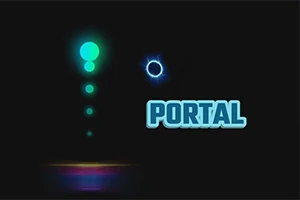 Esfera luminosa azul y círculos brillantes en un fondo oscuro con la palabra PORTAL