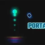 Esfera luminosa azul y círculos brillantes en un fondo oscuro con la palabra PORTAL