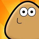 Figura marrón con ojos grandes y fondo amarillo anaranjado radiante
